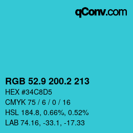Color code: RGB 52.9 200.2 213 | qconv.com