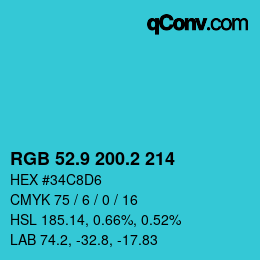 カラーコード: RGB 52.9 200.2 214 | qconv.com