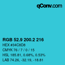 カラーコード: RGB 52.9 200.2 216 | qconv.com