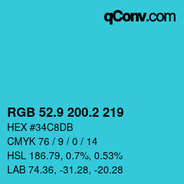 カラーコード: RGB 52.9 200.2 219 | qconv.com