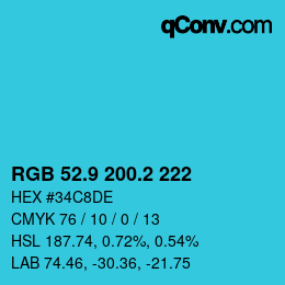 カラーコード: RGB 52.9 200.2 222 | qconv.com