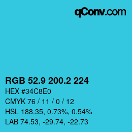 カラーコード: RGB 52.9 200.2 224 | qconv.com