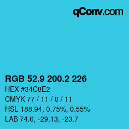 カラーコード: RGB 52.9 200.2 226 | qconv.com
