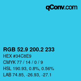Color code: RGB 52.9 200.2 233 | qconv.com