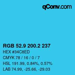 カラーコード: RGB 52.9 200.2 237 | qconv.com