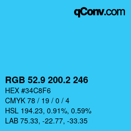 Color code: RGB 52.9 200.2 246 | qconv.com