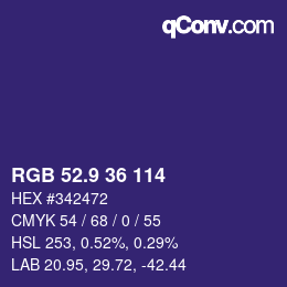 カラーコード: RGB 52.9 36 114 | qconv.com