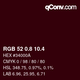 カラーコード: RGB 52 0.8 10.4 | qconv.com