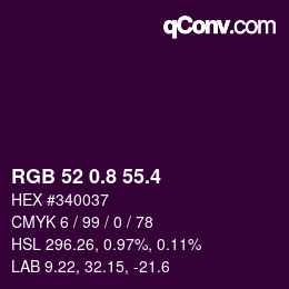 カラーコード: RGB 52 0.8 55.4 | qconv.com