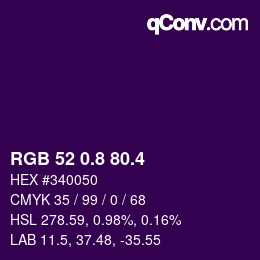カラーコード: RGB 52 0.8 80.4 | qconv.com