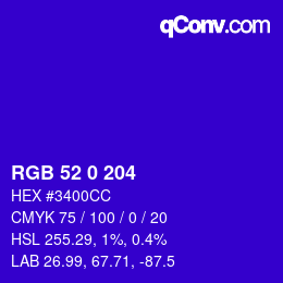 颜色代码: RGB 52 0 204 | qconv.com