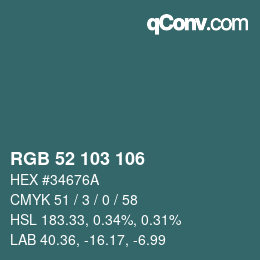 Color code: RGB 52 103 106 | qconv.com