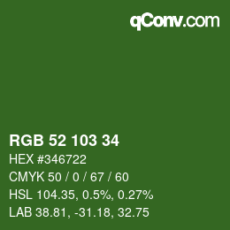 Color code: RGB 52 103 34 | qconv.com