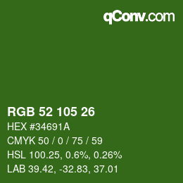 カラーコード: RGB 52 105 26 | qconv.com