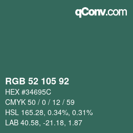 Color code: RGB 52 105 92 | qconv.com