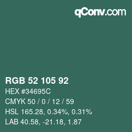 Color code: RGB 52 105 92 | qconv.com