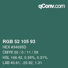 颜色代码: RGB 52 105 93 | qconv.com