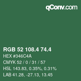 カラーコード: RGB 52 108.4 74.4 | qconv.com