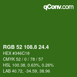 カラーコード: RGB 52 108.8 24.4 | qconv.com