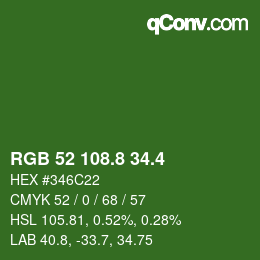 カラーコード: RGB 52 108.8 34.4 | qconv.com
