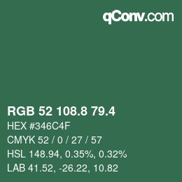 カラーコード: RGB 52 108.8 79.4 | qconv.com
