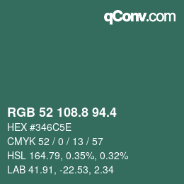 カラーコード: RGB 52 108.8 94.4 | qconv.com