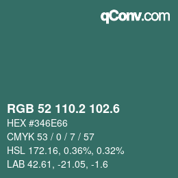 カラーコード: RGB 52 110.2 102.6 | qconv.com