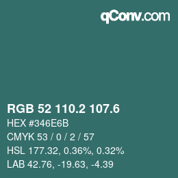カラーコード: RGB 52 110.2 107.6 | qconv.com