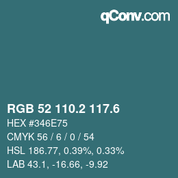 カラーコード: RGB 52 110.2 117.6 | qconv.com