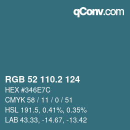 カラーコード: RGB 52 110.2 124 | qconv.com