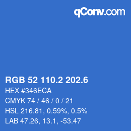 カラーコード: RGB 52 110.2 202.6 | qconv.com