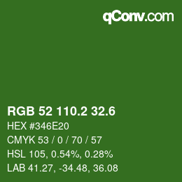 カラーコード: RGB 52 110.2 32.6 | qconv.com