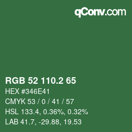 カラーコード: RGB 52 110.2 65 | qconv.com