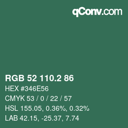 カラーコード: RGB 52 110.2 86 | qconv.com