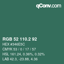カラーコード: RGB 52 110.2 92 | qconv.com