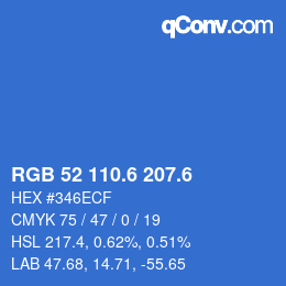 カラーコード: RGB 52 110.6 207.6 | qconv.com