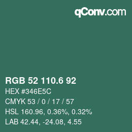 カラーコード: RGB 52 110.6 92 | qconv.com
