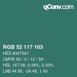 カラーコード: RGB 52 117 103 | qconv.com