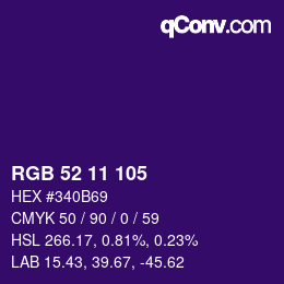 Color code: RGB 52 11 105 | qconv.com