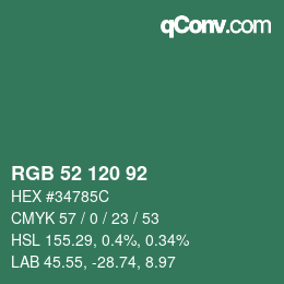 カラーコード: RGB 52 120 92 | qconv.com