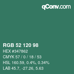 Color code: RGB 52 120 98 | qconv.com