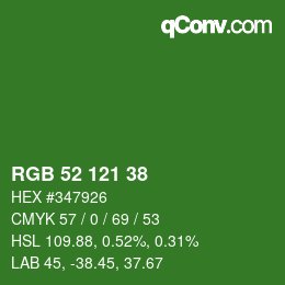 Color code: RGB 52 121 38 | qconv.com