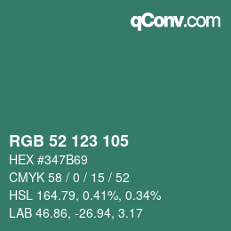 Color code: RGB 52 123 105 | qconv.com