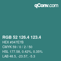 カラーコード: RGB 52 126.4 123.4 | qconv.com