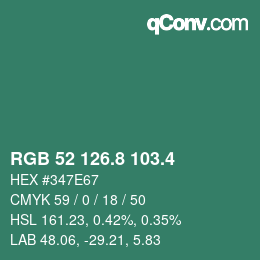 カラーコード: RGB 52 126.8 103.4 | qconv.com
