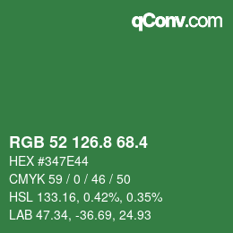 カラーコード: RGB 52 126.8 68.4 | qconv.com
