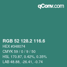 カラーコード: RGB 52 128.2 116.6 | qconv.com