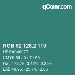 カラーコード: RGB 52 128.2 119 | qconv.com