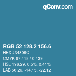 カラーコード: RGB 52 128.2 156.6 | qconv.com