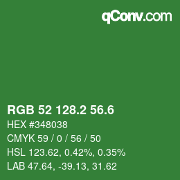 カラーコード: RGB 52 128.2 56.6 | qconv.com